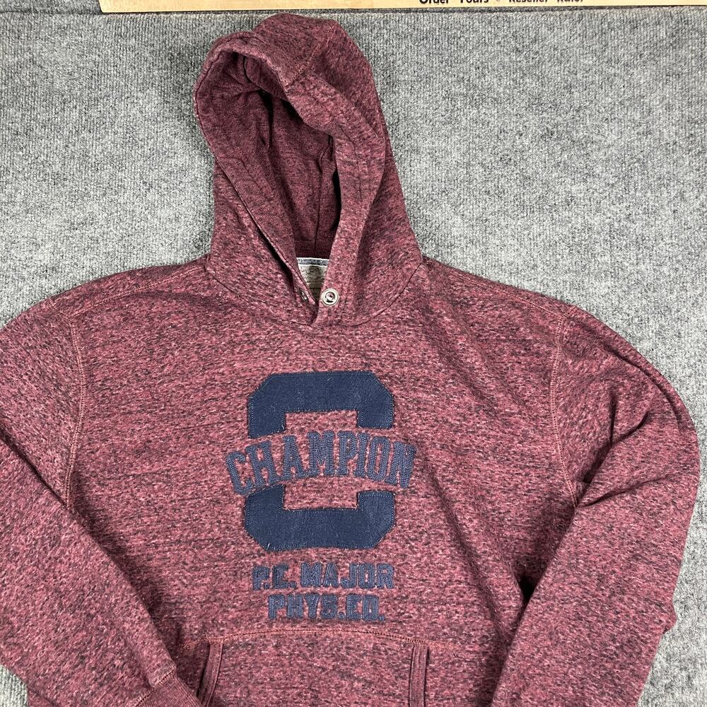 Champion Hoodie Mens Size L Maroon Pullover Graphic Fleece Kangaroo Pocket